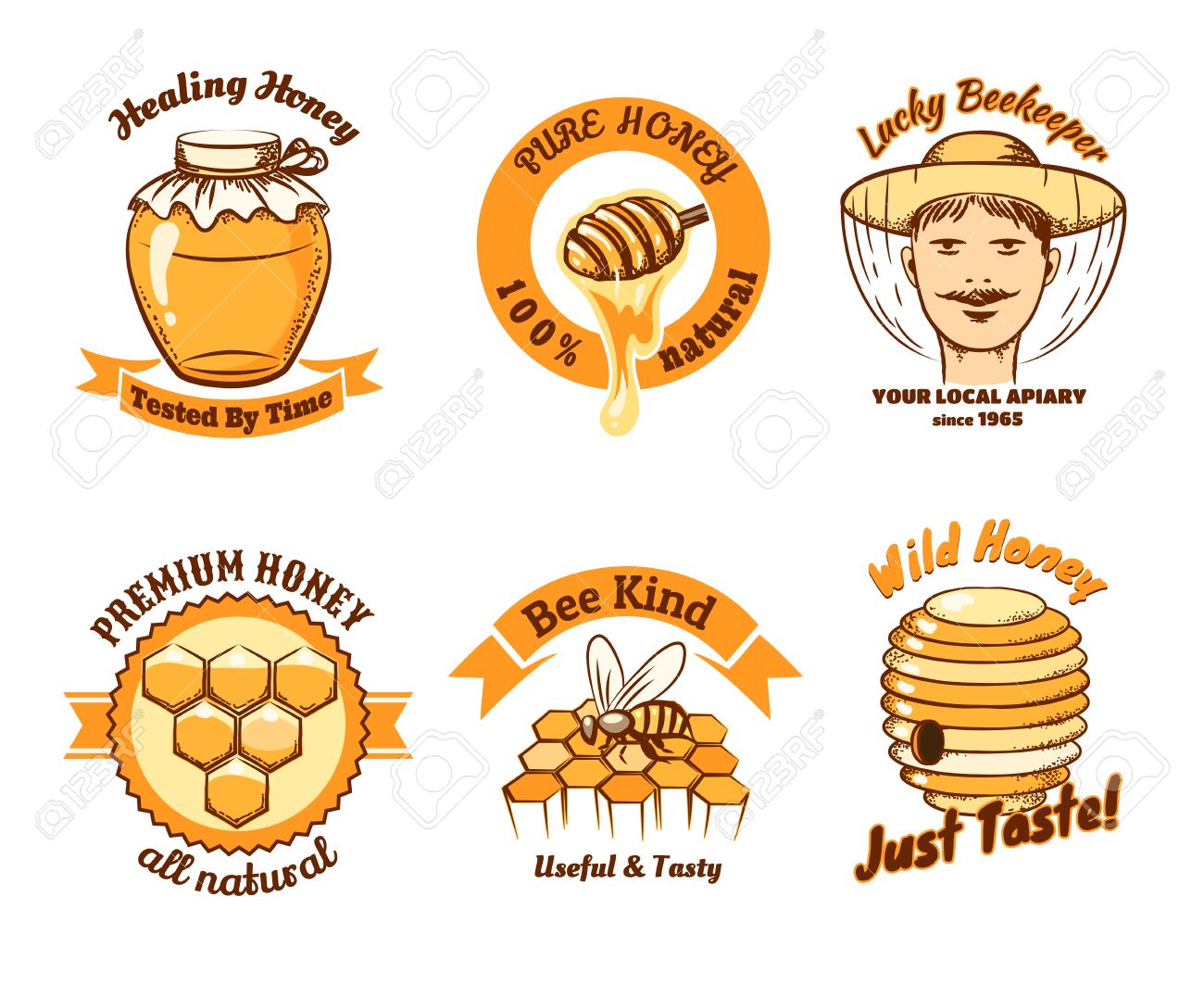 honey labels and beekeeping logo food sweet insect and cell logo food
