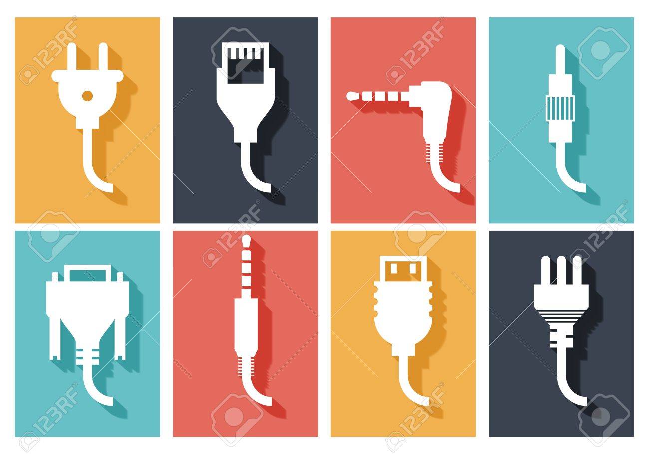 電気プラグ フラット アイコン セットです 接続技術 電力コネクタ デバイス接続 配線 ソケット ベクトル イラスト