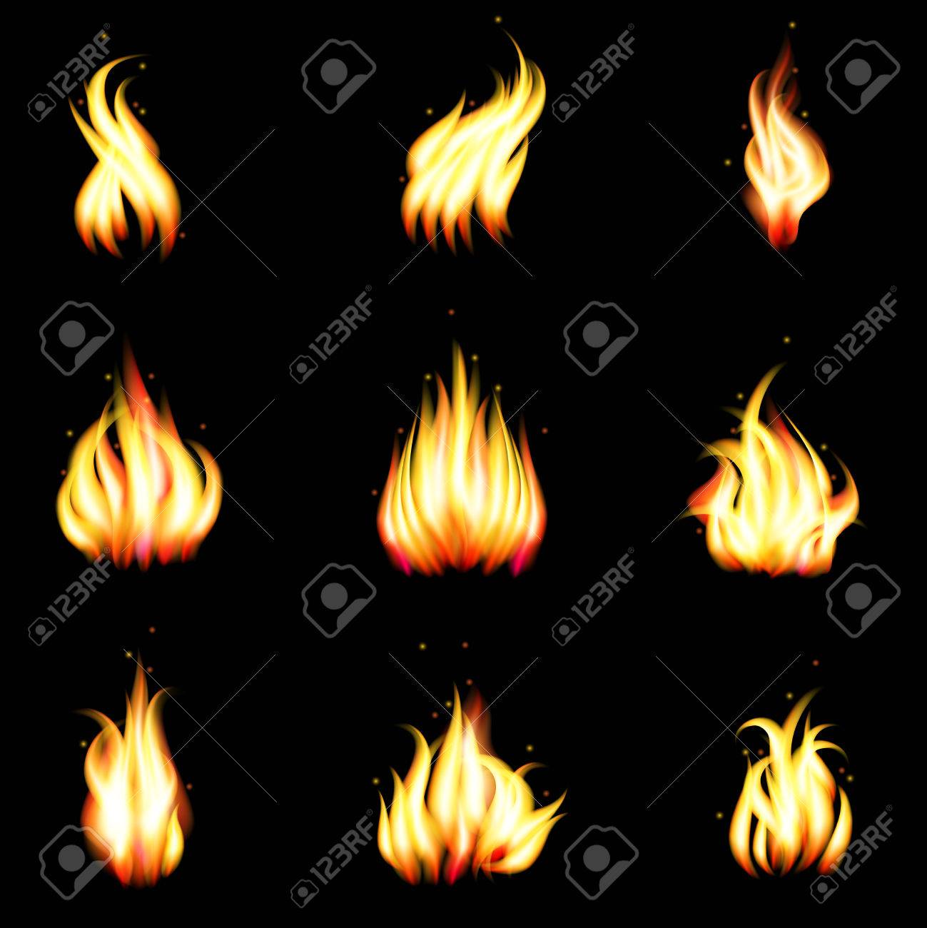 ベクトル リアルな火災のセットです 熱と炎 エネルギーと焚き火のイラスト のイラスト素材 ベクタ Image