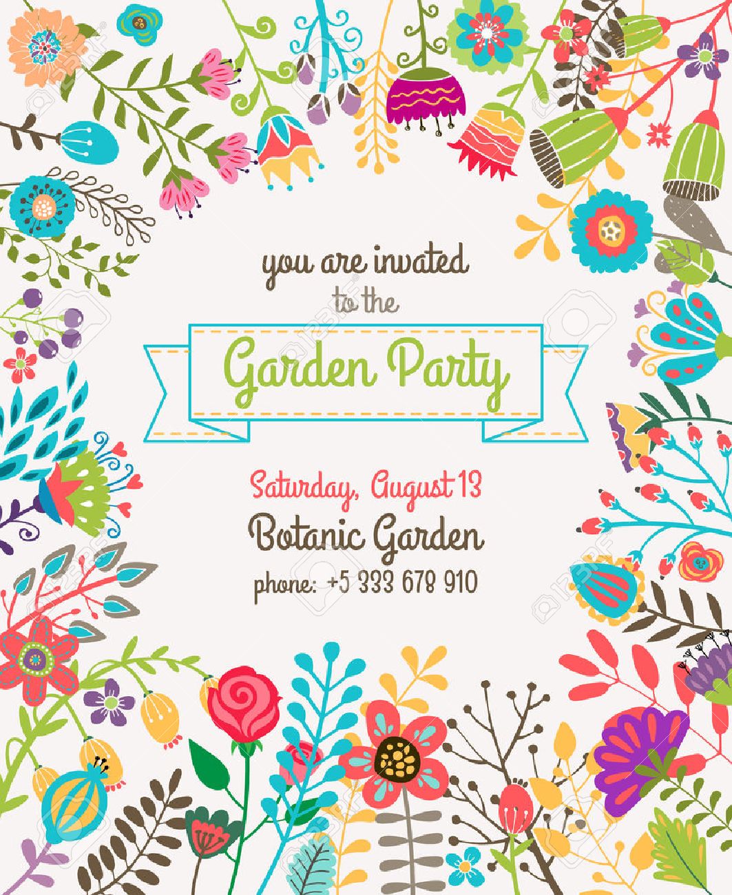 garden or summer party invitation template or poster nature