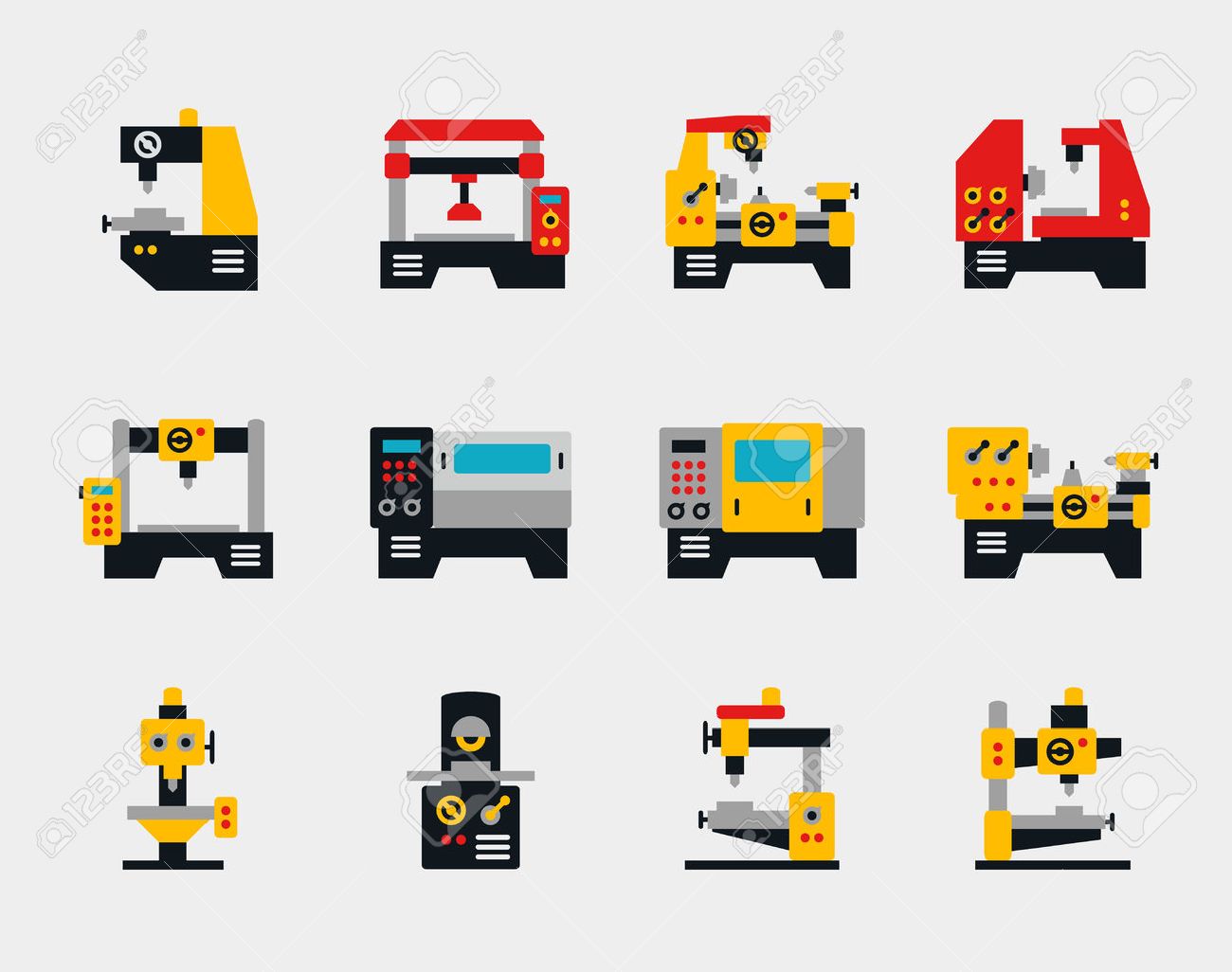Conveyor units and machines flat icons set. Industry work, factory production, vector illustration - 44251599 Conveyor units and machines flat icons set. Industry work, factory production, vector illustration - 44251599
