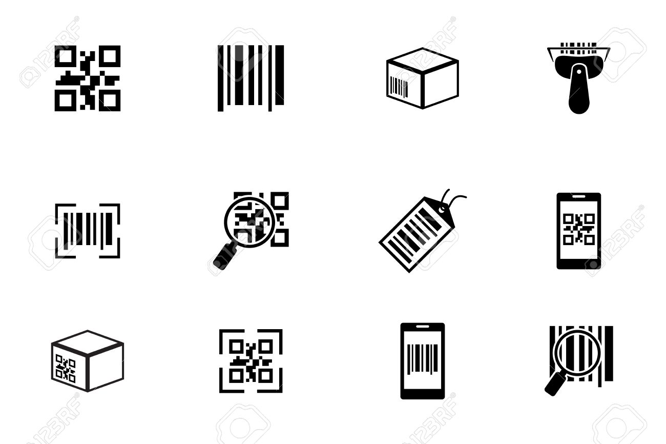 Qr コードやバーコード アイコンを設定します コーディング 識別ステッカーをスキャンします ベクトル図 のイラスト素材 ベクタ Image