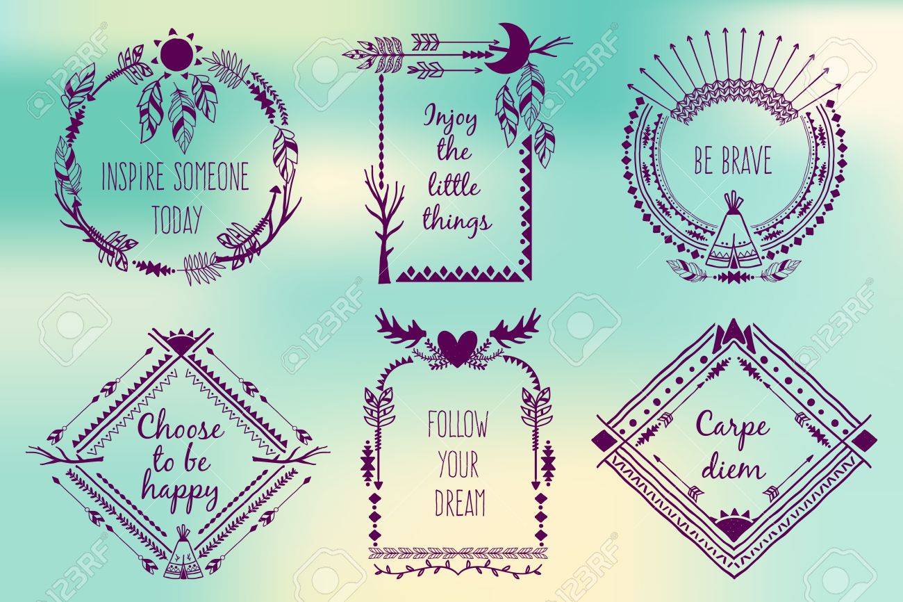 hand drawn boho style frames with place for your text arrow