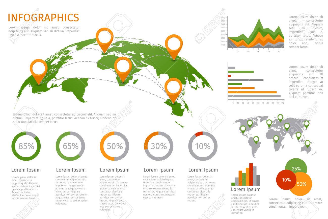 world map 3d with set of infographics elements design information map infographics
