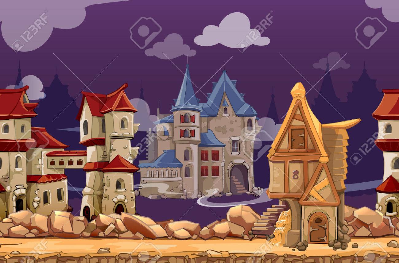 Medieval city seamless landscape background for computer game. Interface panoramic, gui city or town, vector illustration - 48510752 Medieval city seamless landscape background for computer game. Interface panoramic, gui city or town, vector illustration - 48510752