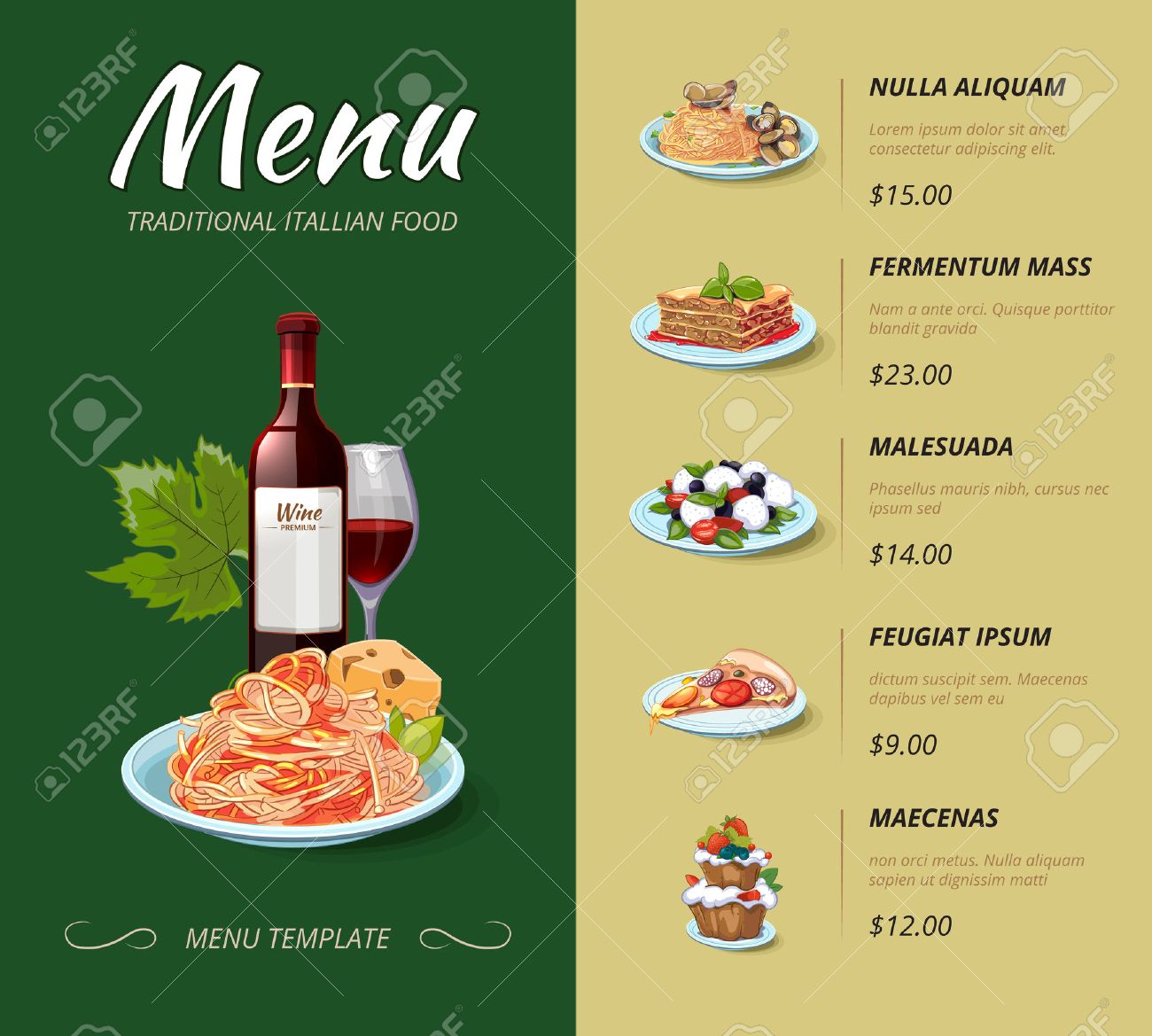 Italian cuisine restaurant menu. Food dinner, cooking lunch, pasta spaghetti, italy cheese illustration. Vector design template - 50636347 Italian cuisine restaurant menu. Food dinner, cooking lunch, pasta spaghetti, italy cheese illustration. Vector design template - 50636347