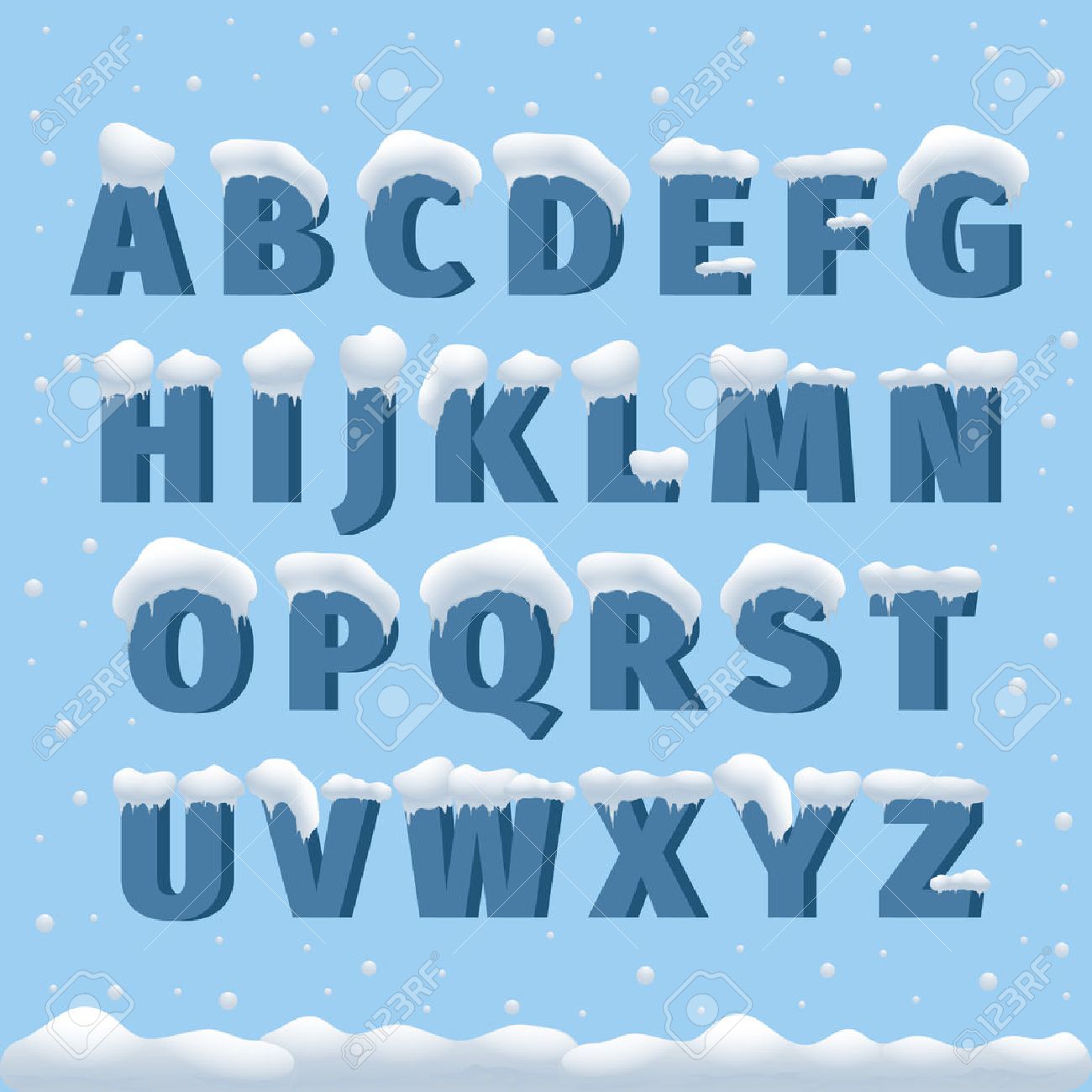 winter vector alphabet with snow letter abc ice cold font