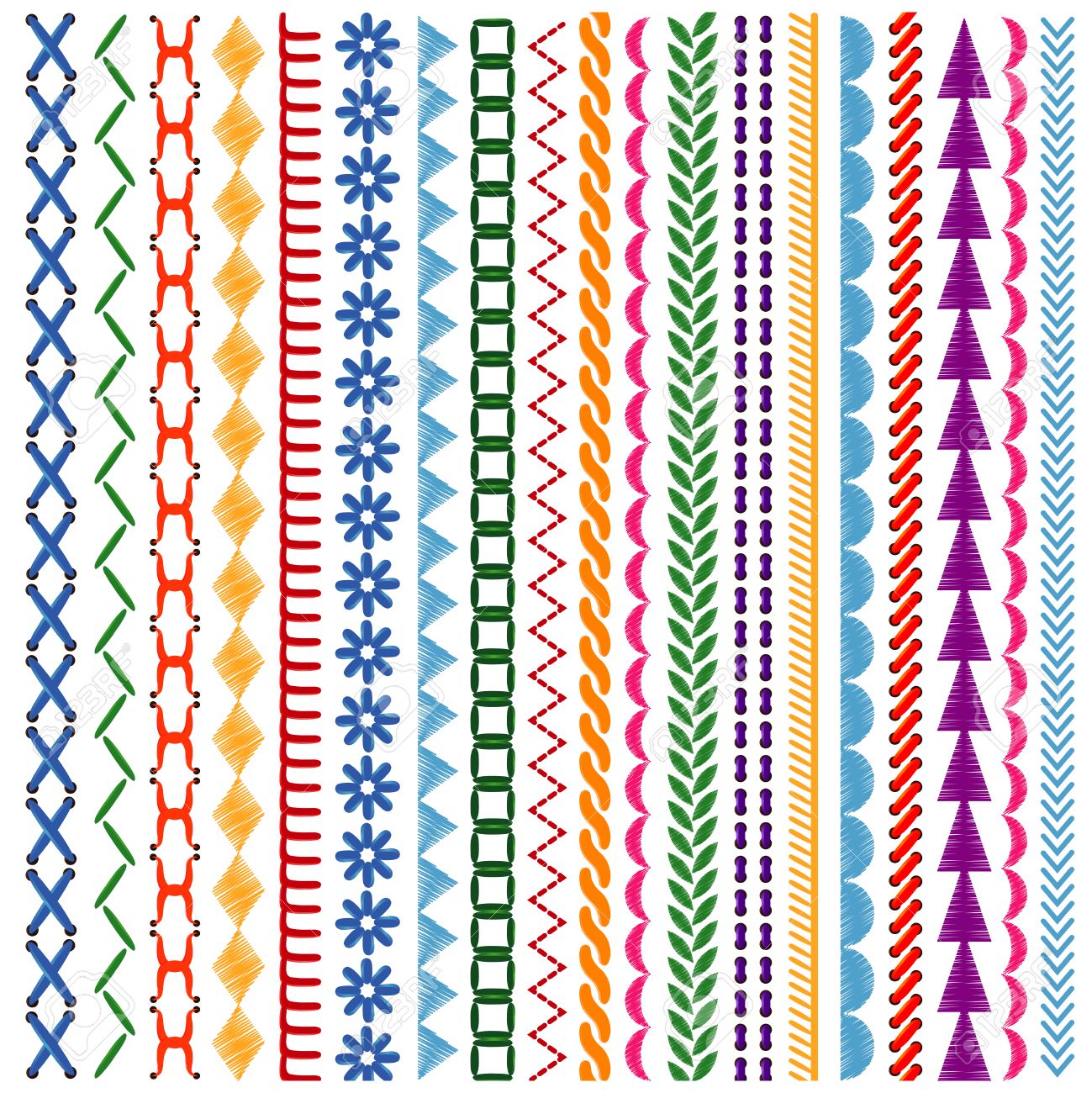 刺繍は セットを国境 ベクターのシームレス パターンのステッチです 民族飾り生地繊維 ベクトル イラストのイラスト素材 ベクタ Image