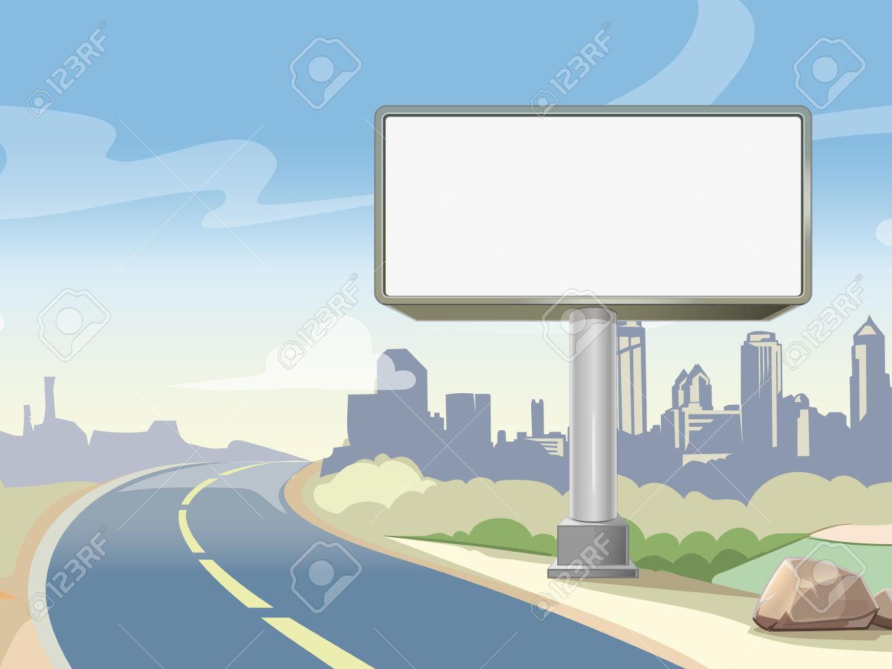 Blank advertising highway billboard and urban landscape. Commercial advertisement outdoor, board poster. Vector illustration - 51644314 Blank advertising highway billboard and urban landscape. Commercial advertisement outdoor, board poster. Vector illustration - 51644314