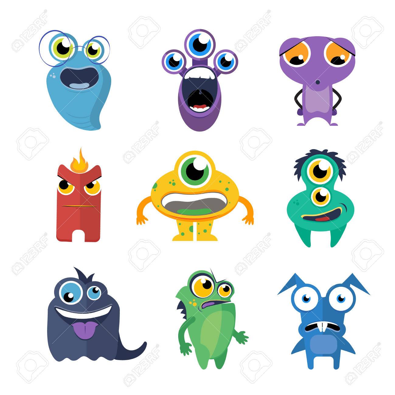 monstruos del vector lindo fijó en estilo de dibujos animados