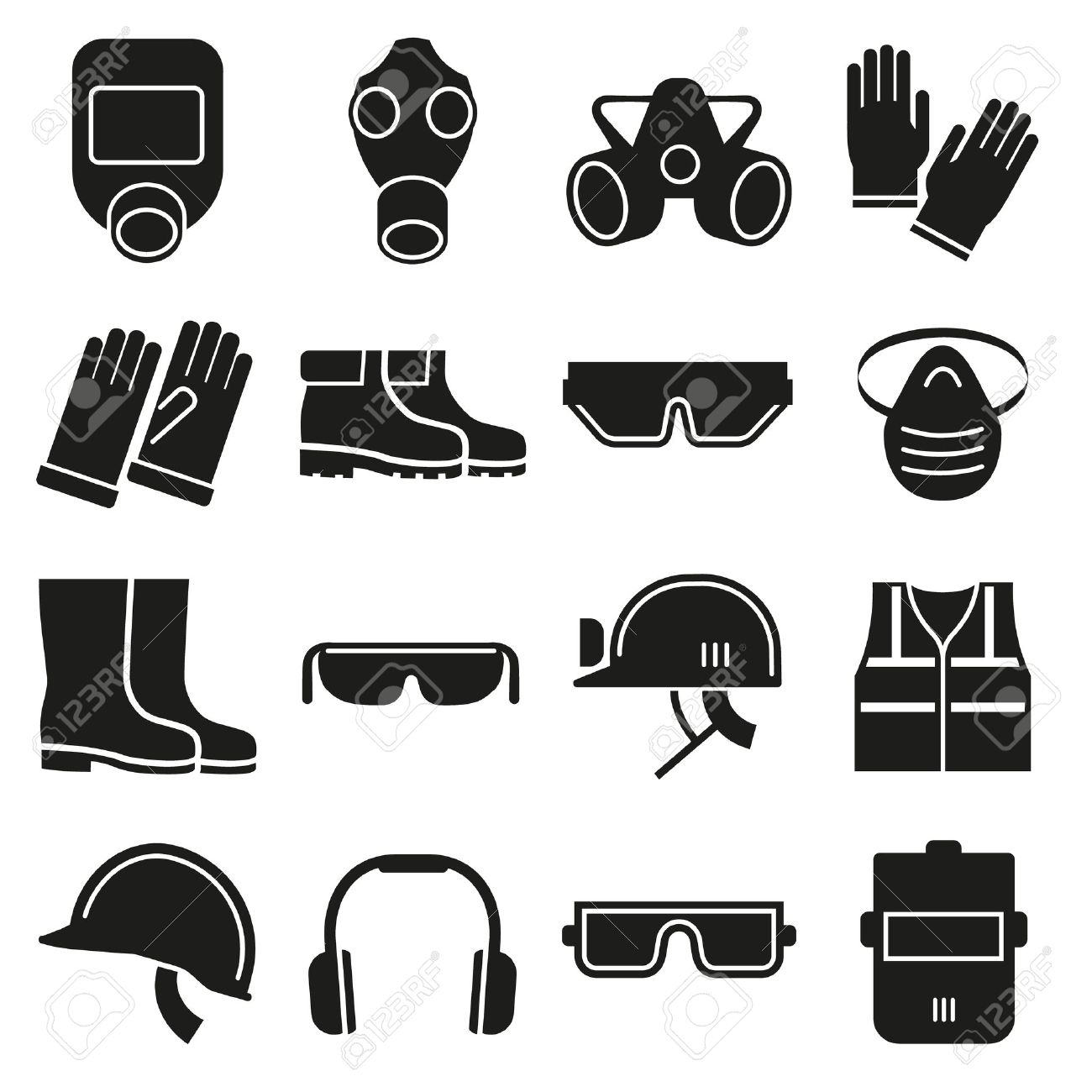 Job safety equipment vector icons set. Safety helmet, equipment for industry job, safety protection mask, safety glove and glasses illustration - 51707032 Job safety equipment vector icons set. Safety helmet, equipment for industry job, safety protection mask, safety glove and glasses illustration - 51707032
