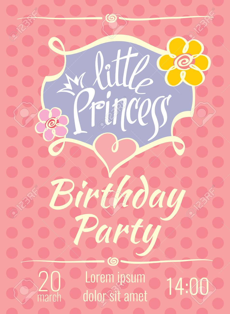 リトル プリンセスの誕生日パーティー ベクトル ポスターや招待状カード テンプレート パーティー誕生日カード はがきの誕生日パーティの招待状 誕生日 パーティー招待状イラスト休日ポスターのイラスト素材 ベクタ Image