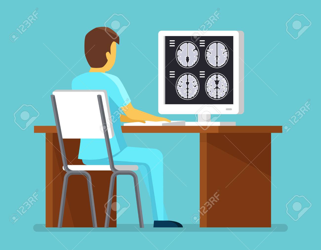 Mri 検査の医師の研究結果をスキャンします 健康とケア概念をベクトルします 脳スキャン 研究脳 Mri イラストのプロのイラスト素材 ベクタ Image
