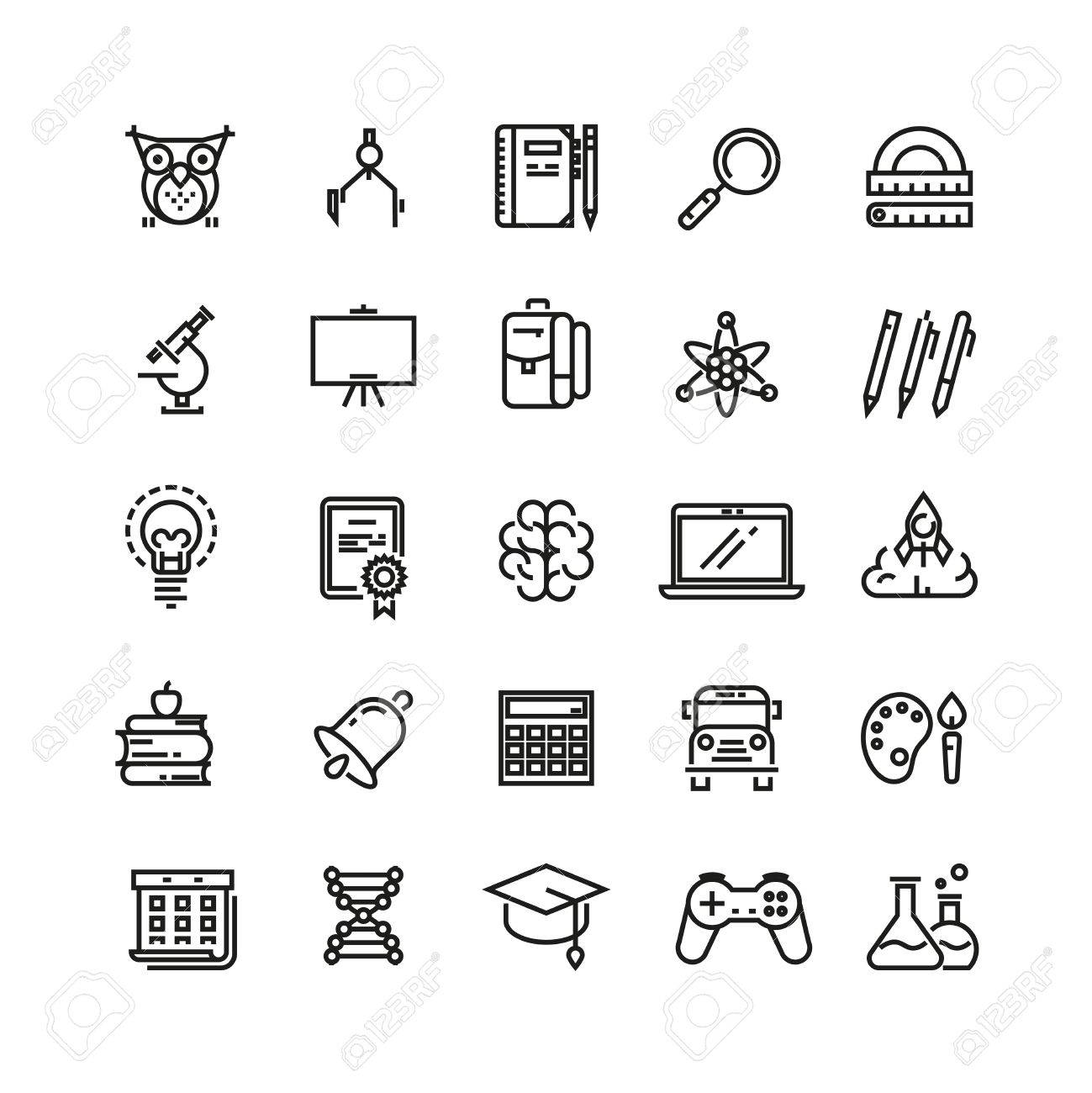 学校教育と学習 アウトラインのベクター アイコン アイコン 学校 教育アイコン アイコン学習 知識アイコン イラストを研究します のイラスト素材 ベクタ Image