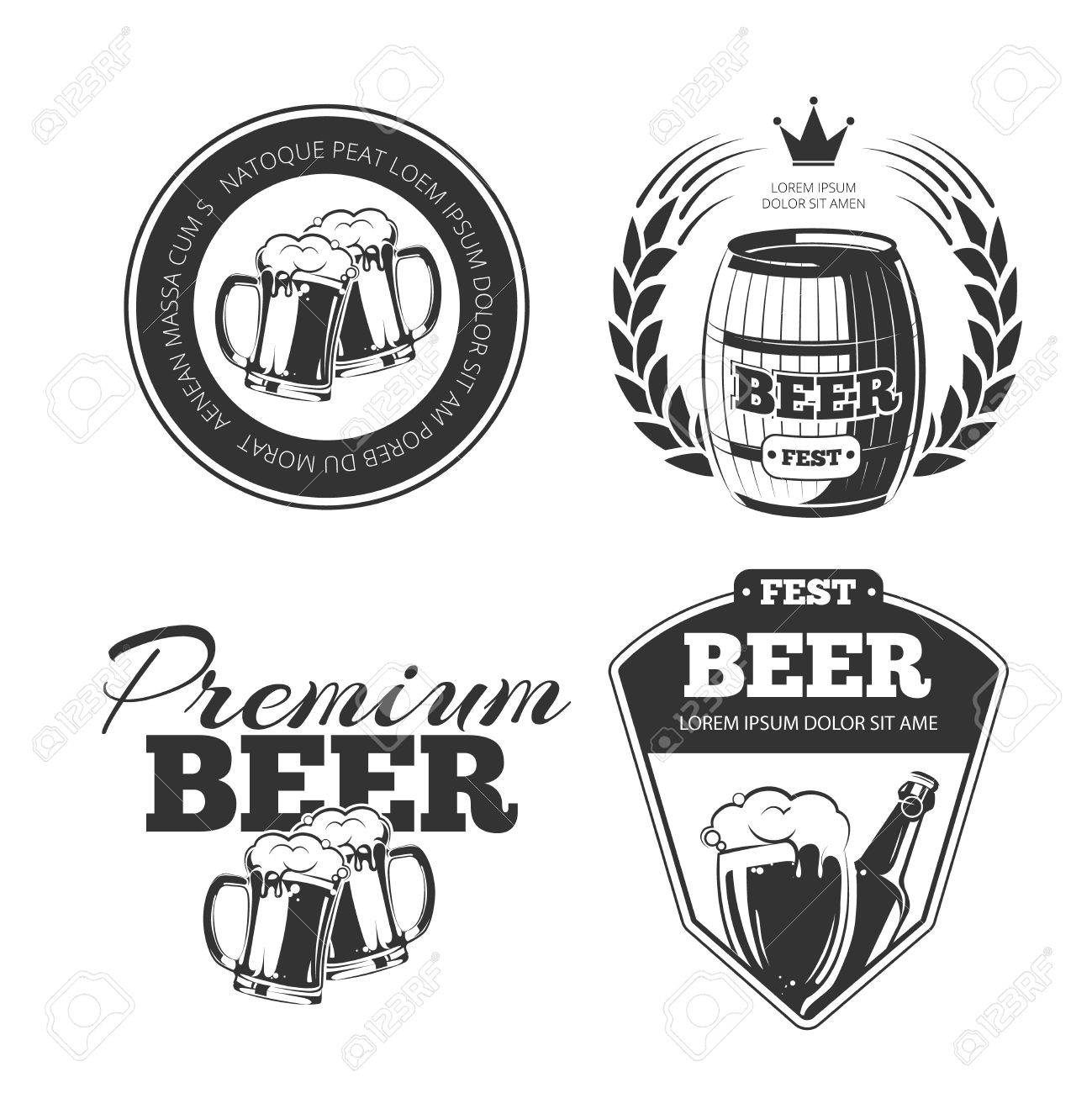 Bierfest Vektor Embleme Etiketten Abzeichen Flasche Bier Etikett Pub Bier Etikett Getrank Bier Abzeichen Illustration Lizenzfrei Nutzbare Vektorgrafiken Clip Arts Illustrationen Image