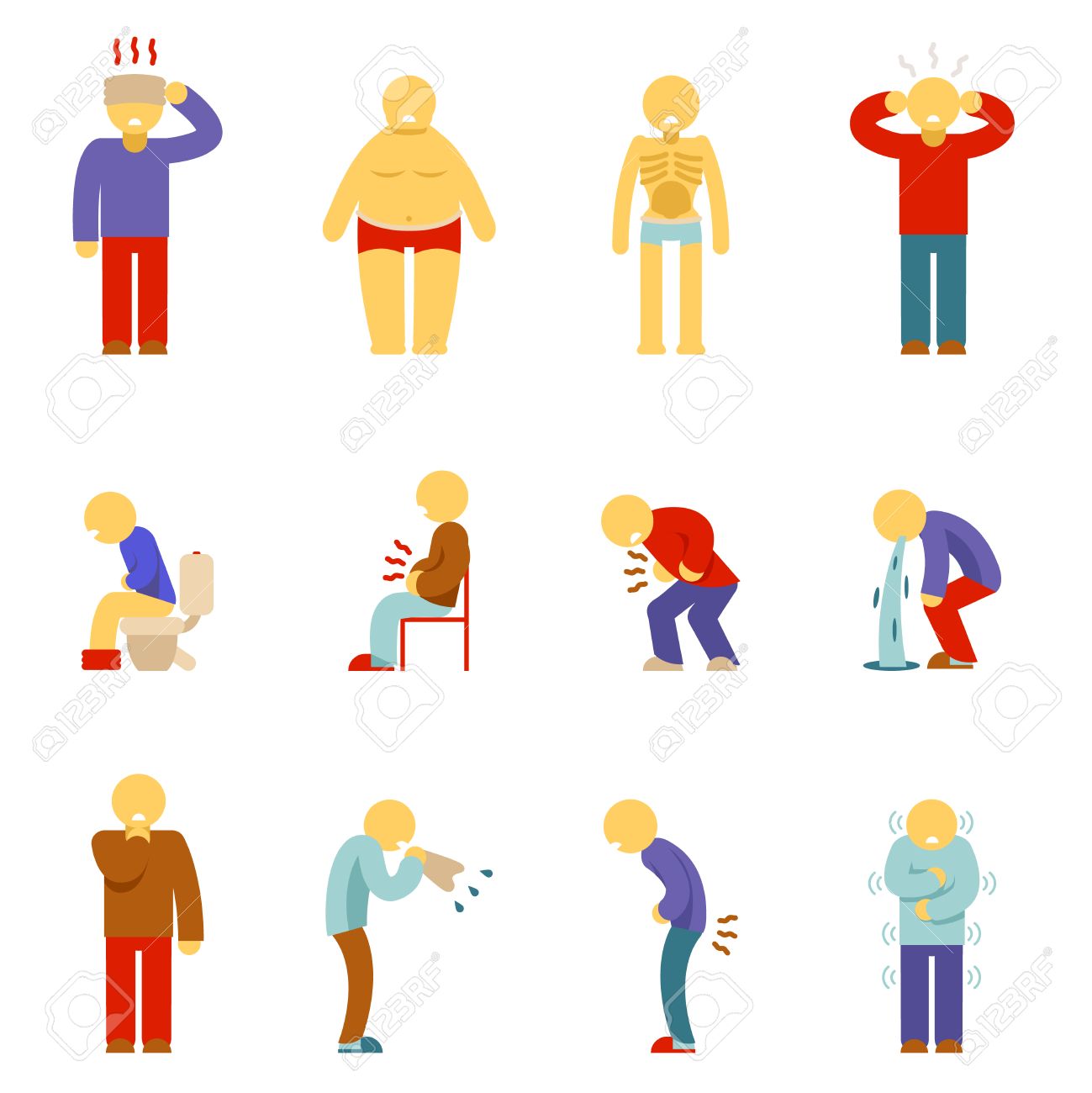 Sick People Icons Symptoms Of Disease People Pictograms Man Royalty Free Cliparts Vectors And Stock Illustration Image