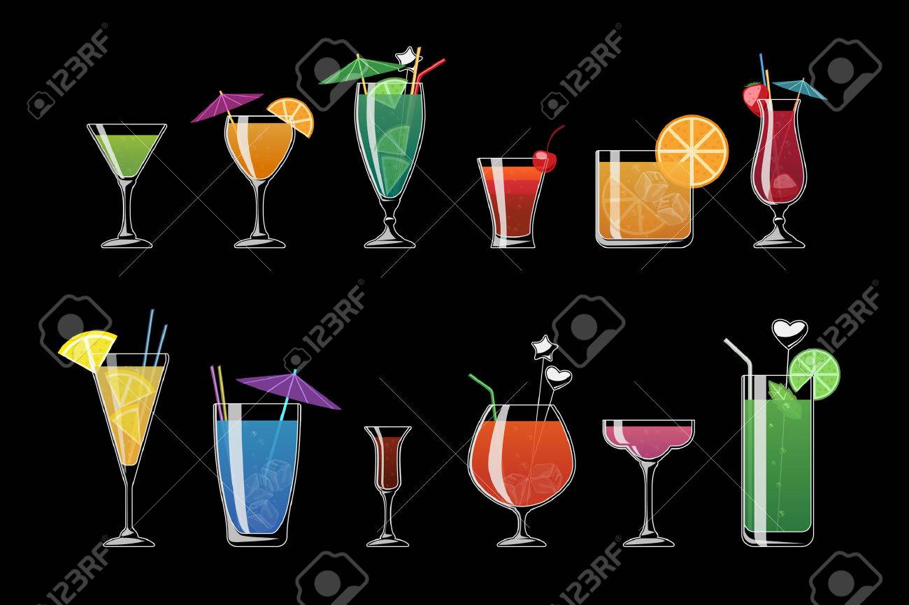 Boissons Alcoolisées Et Des Cocktails De Plage Isolé Sur Fond Noir Cocktail Alcool Avec De La Glace Illustration Boisson Fraîche Alcool Pour La