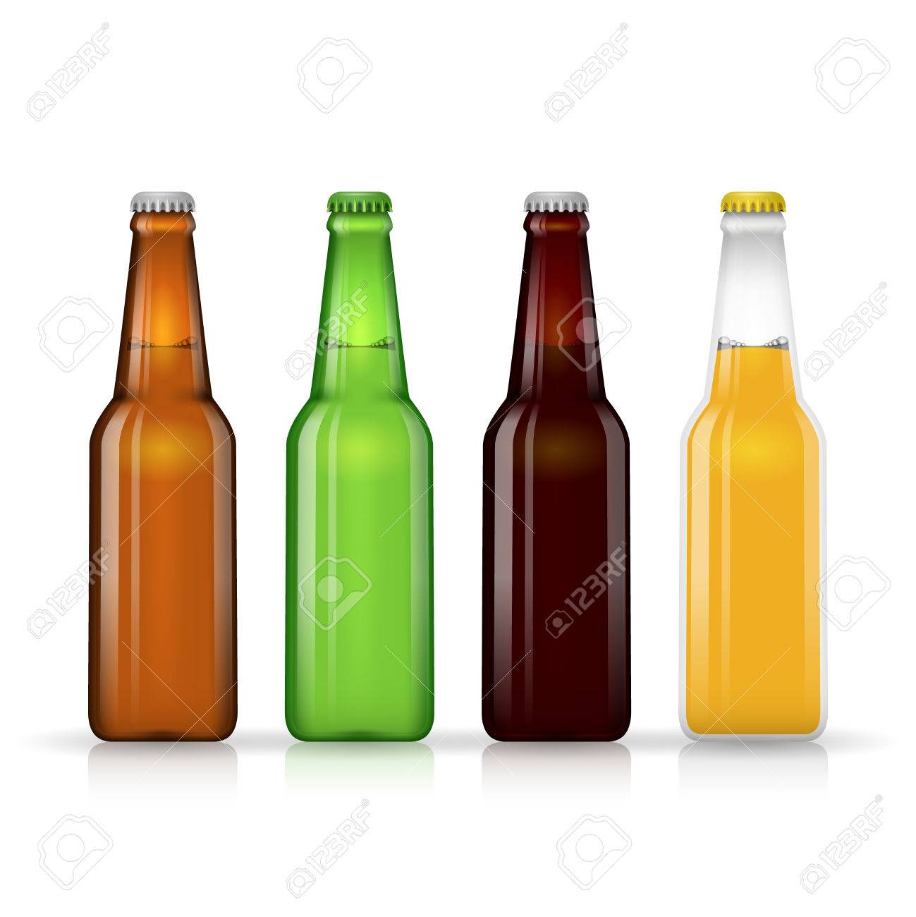 ビール瓶ベクトルを設定します 黒ビールと白い背景イラストをガラス瓶の中のラガービールのイラスト素材 ベクタ Image