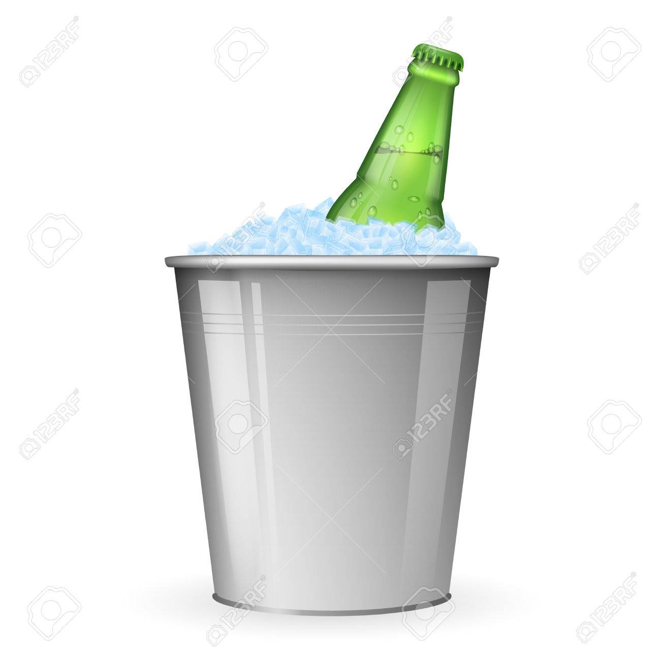 白いベクトルに分離された金属製のバケツに氷のビール 氷で瓶ビール 氷イラストでバケツで飲料ビール のイラスト素材 ベクタ Image