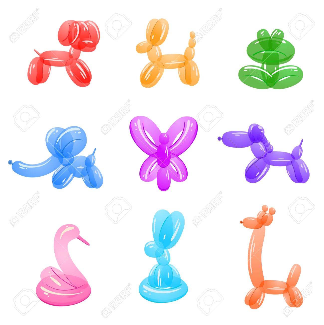 Ballons des animaux. animaux vecteur de ballons pour les enfants fête heureux isolé sur fond blanc. Jouet ballon pour l'anniversaire du parti Ballons des animaux. animaux vecteur de ballons pour les enfants fête heureux isolé sur fond blanc. Jouet ballon pour l'anniversaire du parti
