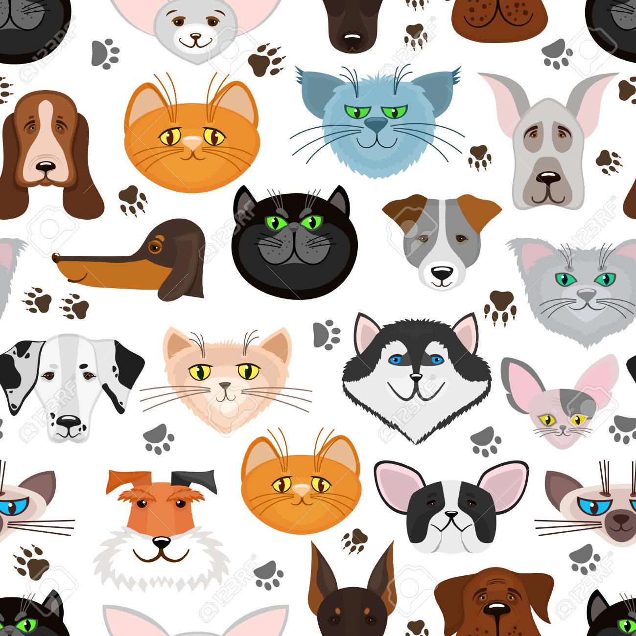 犬と猫のシームレスなパターン かわいいペットとの背景 のイラスト素材 ベクタ Image 犬と猫のシームレスなパターン かわいいペットとの背景 のイラスト素材 ベクタ Image