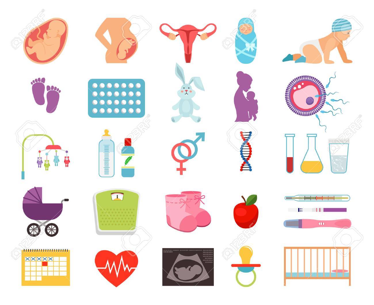 Vettoriale Concepire Bambino E La Gravidanza Maternita Prenatale E Della Nascita La Maternita E Le Icone Piane Del Bambino Bambino Nascita E L Illustrazione Neonato Image