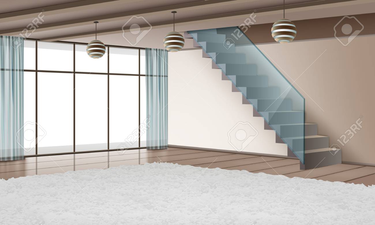 Vector Illustration Of Modern Interior With Staircase And Eco ... Vector Illustration Of Modern Interior With Staircase And Eco ...