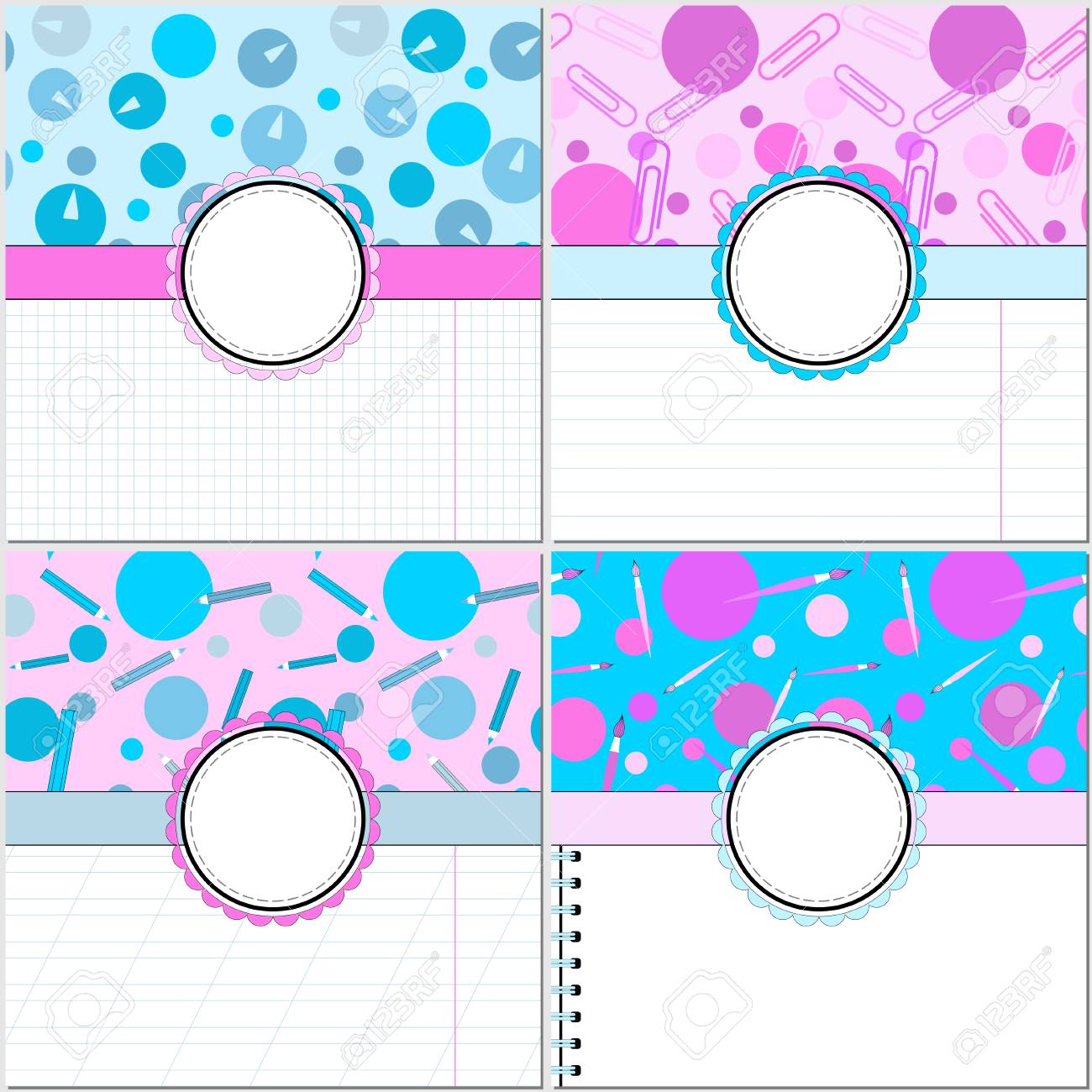 vector set of four cards to a school office theme set of what is theme paper for school