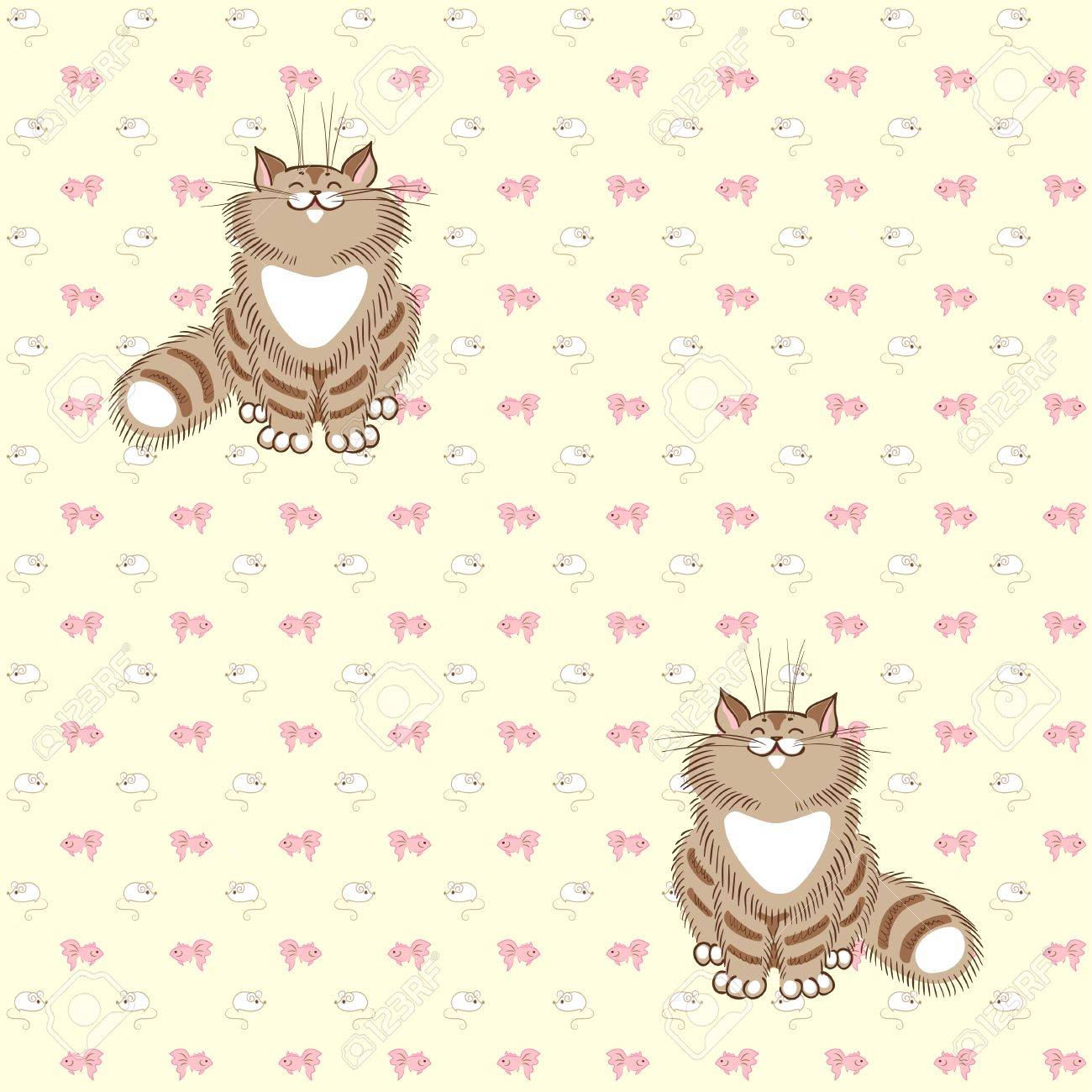 シームレスなベクトルの背景 ふわふわトラ猫 白いマウス ピンクの魚 のイラスト素材 ベクタ Image シームレスなベクトルの背景 ふわふわトラ猫 白いマウス ピンクの魚 のイラスト素材 ベクタ Image