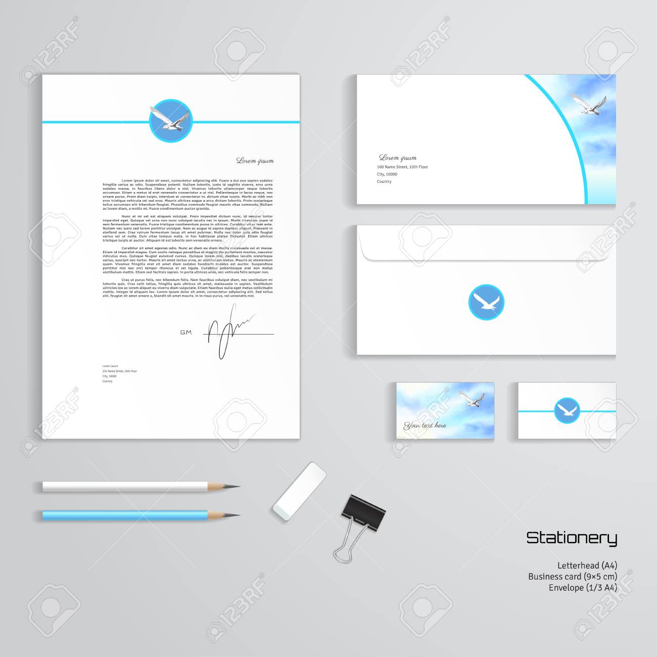 vector stationery templates sky painted oil pastel gulls pencil stationary templates
