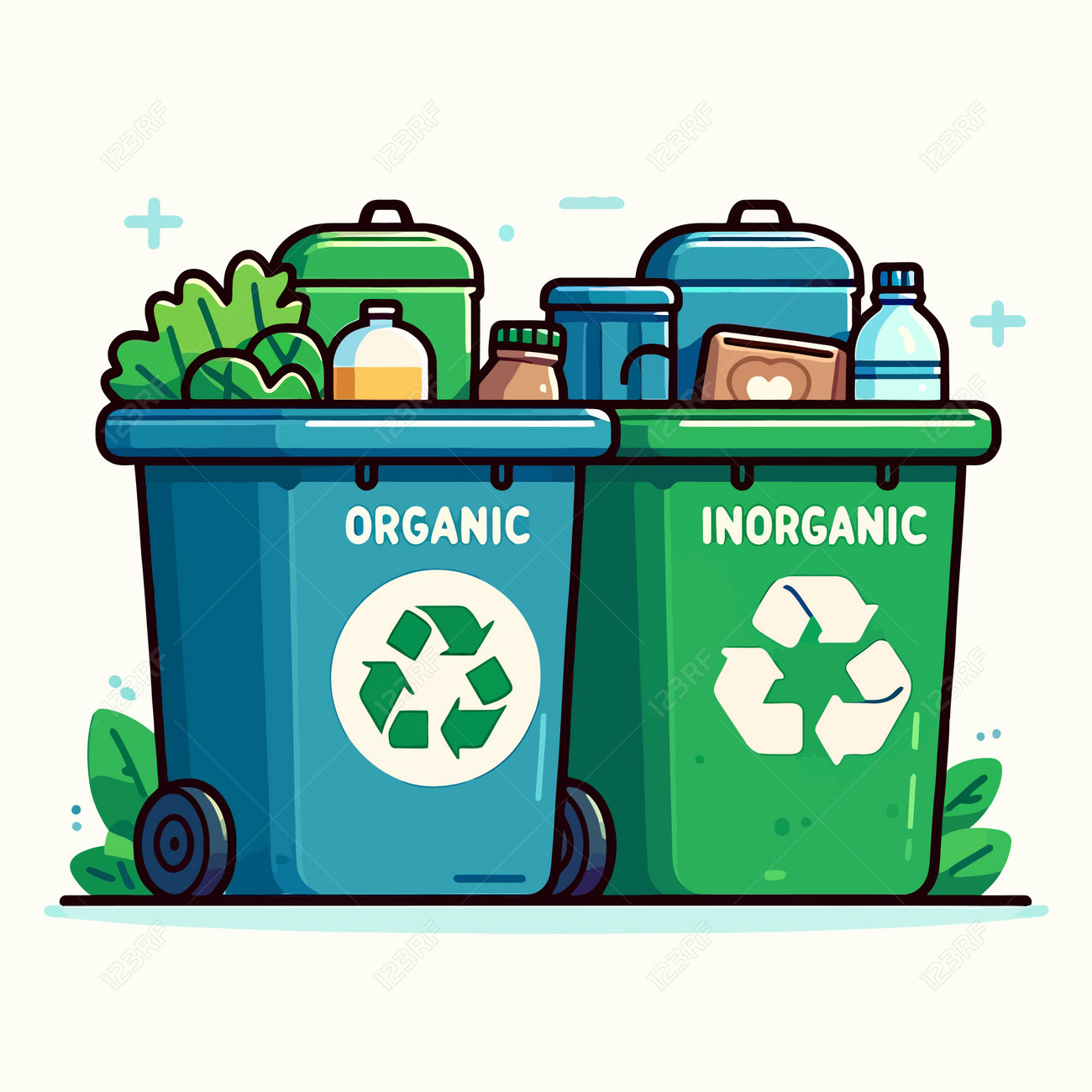 Contenedor Amarillo Reciclaje Dibujo Bote De Basura Animado Basura En Botes  De Basura Con Basura Reciclaje, image size:1300x1300