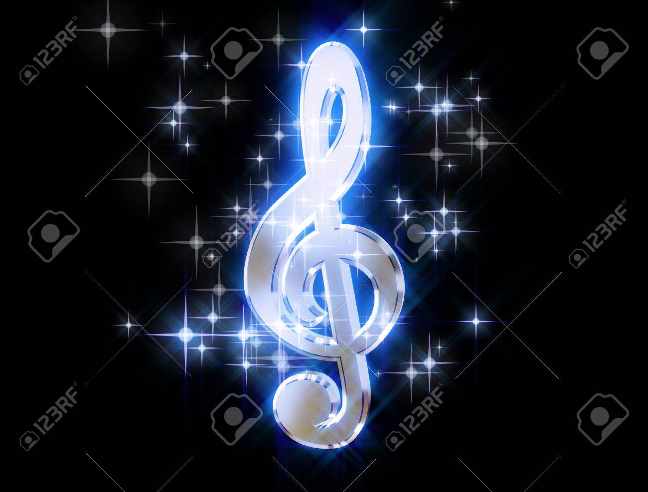 a silver treble clef surrounded by stars on a black background treble clef background