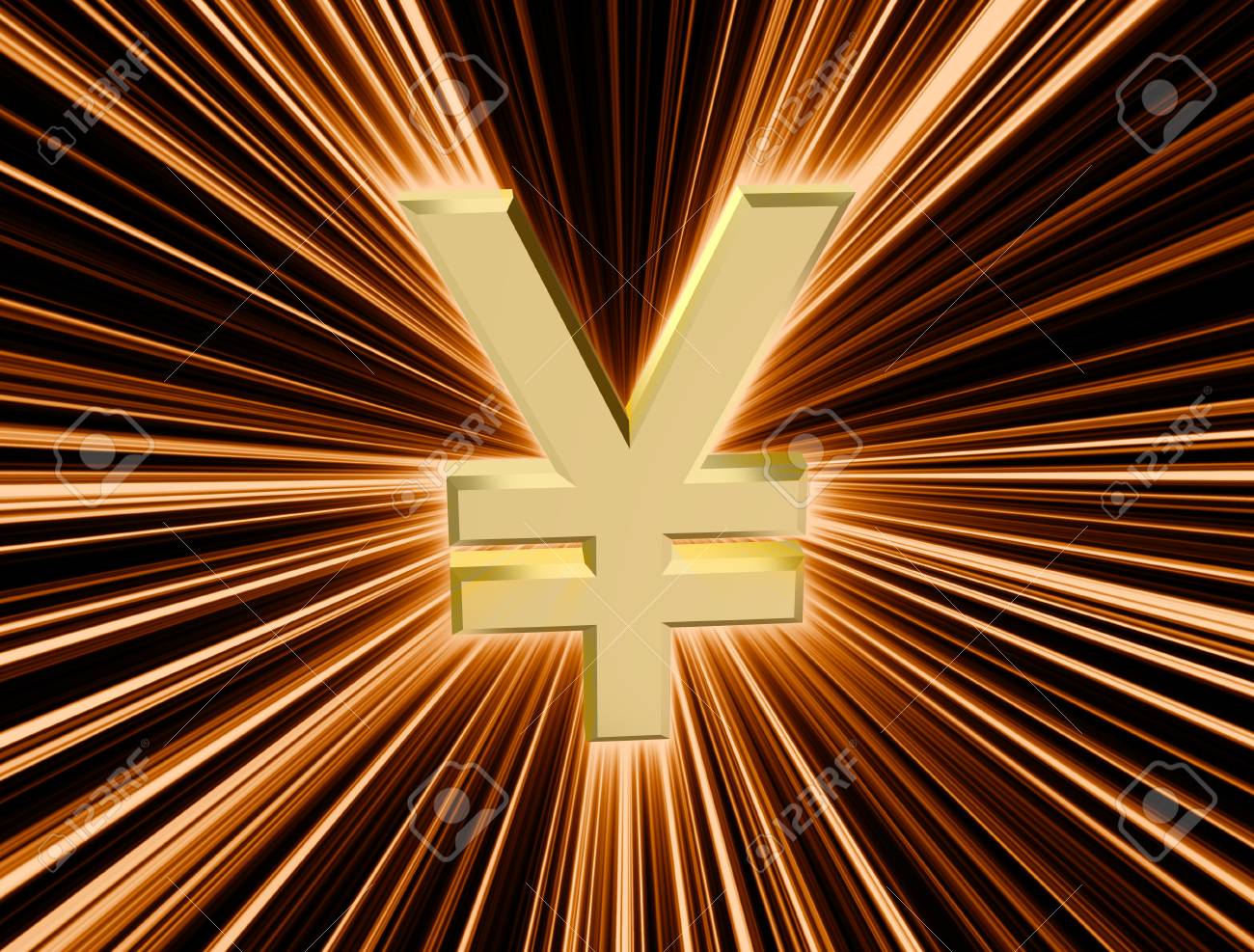 three-dimensional image of golden yen symbol among the colored rays - 74615825 three-dimensional image of golden yen symbol among the colored rays - 74615825