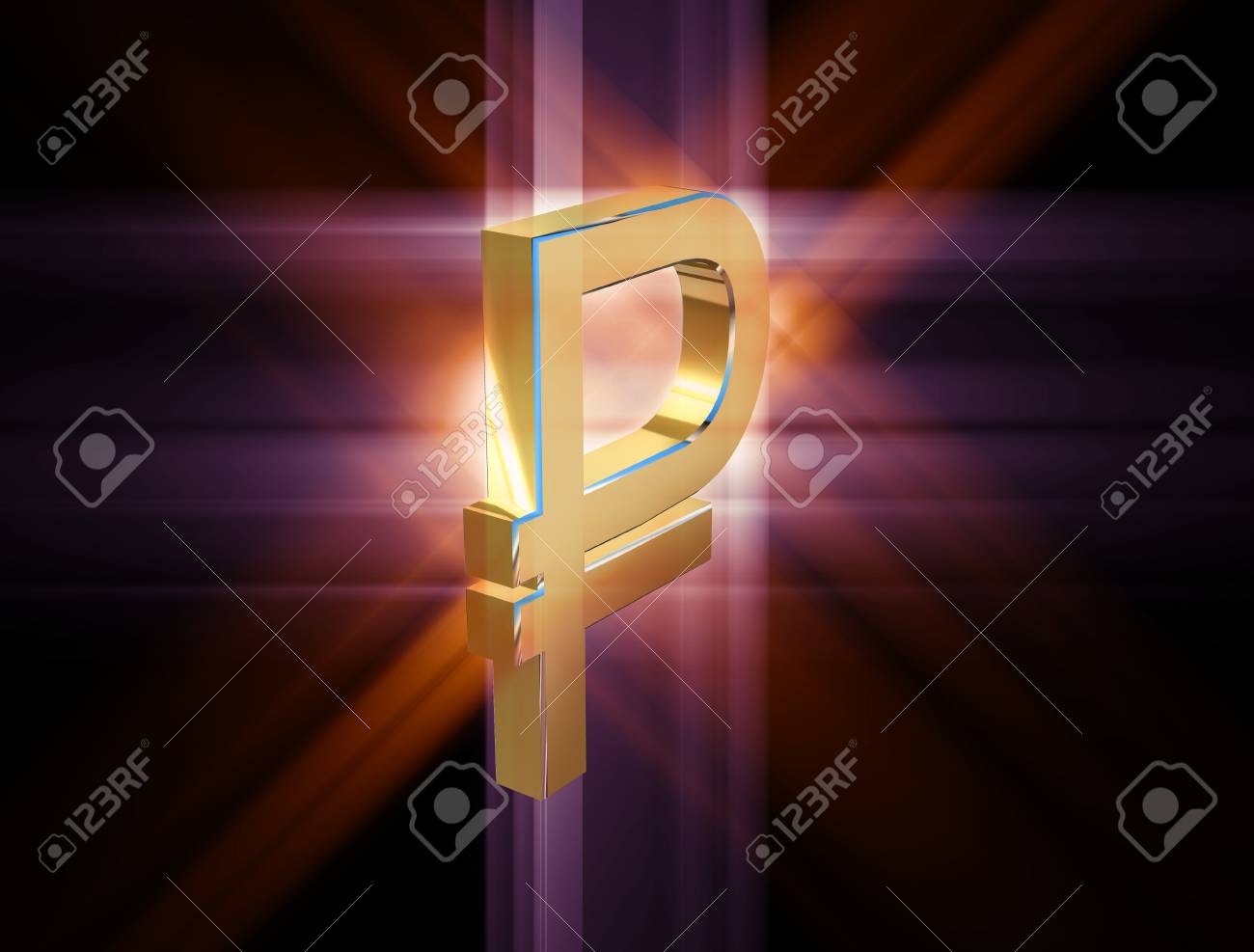 three-dimensional image of the golden symbol of the ruble among the colored rays - 74615828 three-dimensional image of the golden symbol of the ruble among the colored rays - 74615828