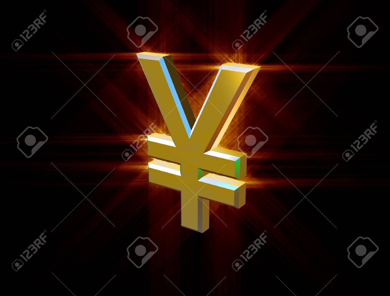 three-dimensional image of golden yen symbol among the colored rays - 74942940 three-dimensional image of golden yen symbol among the colored rays - 74942940