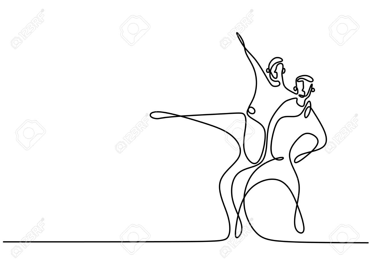 Continuous One Line Drawing Of Dancing Couple Vector Minimalism Royalty Free Cliparts Vectors And Stock Illustration Image