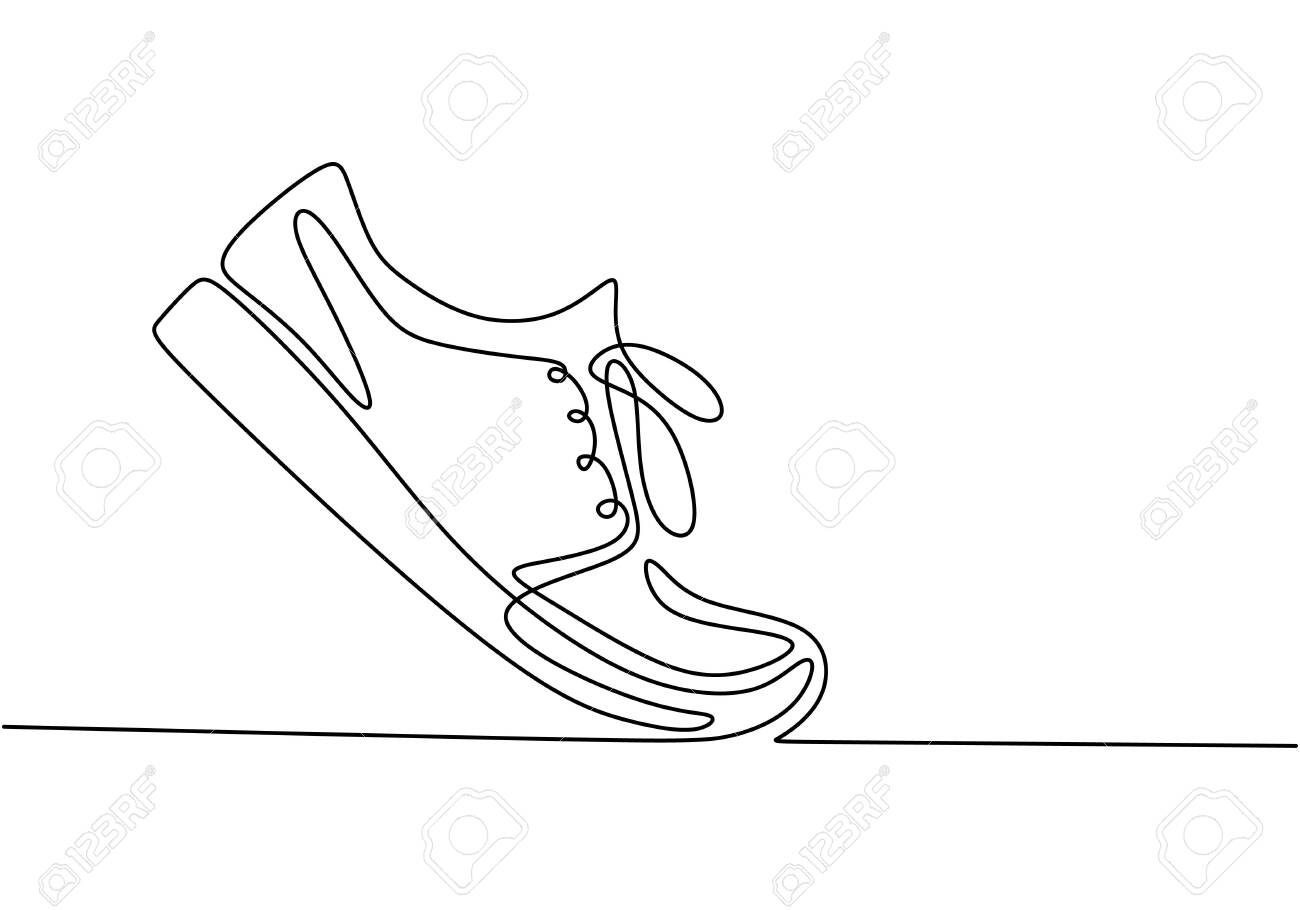 Vector illustration of sneakers. Sports shoes in a line style. Continuous one line drawing minimalism design. - 134323286 Vector illustration of sneakers. Sports shoes in a line style. Continuous one line drawing minimalism design. - 134323286