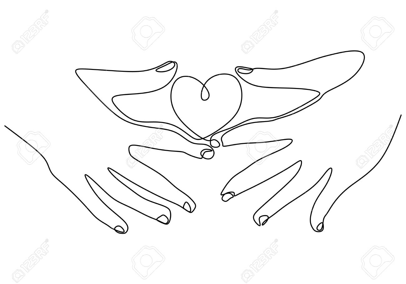 Hand Holding Heart One Line Drawing Minimalism Sketch Vector Royalty Free Cliparts Vectors And Stock Illustration Image