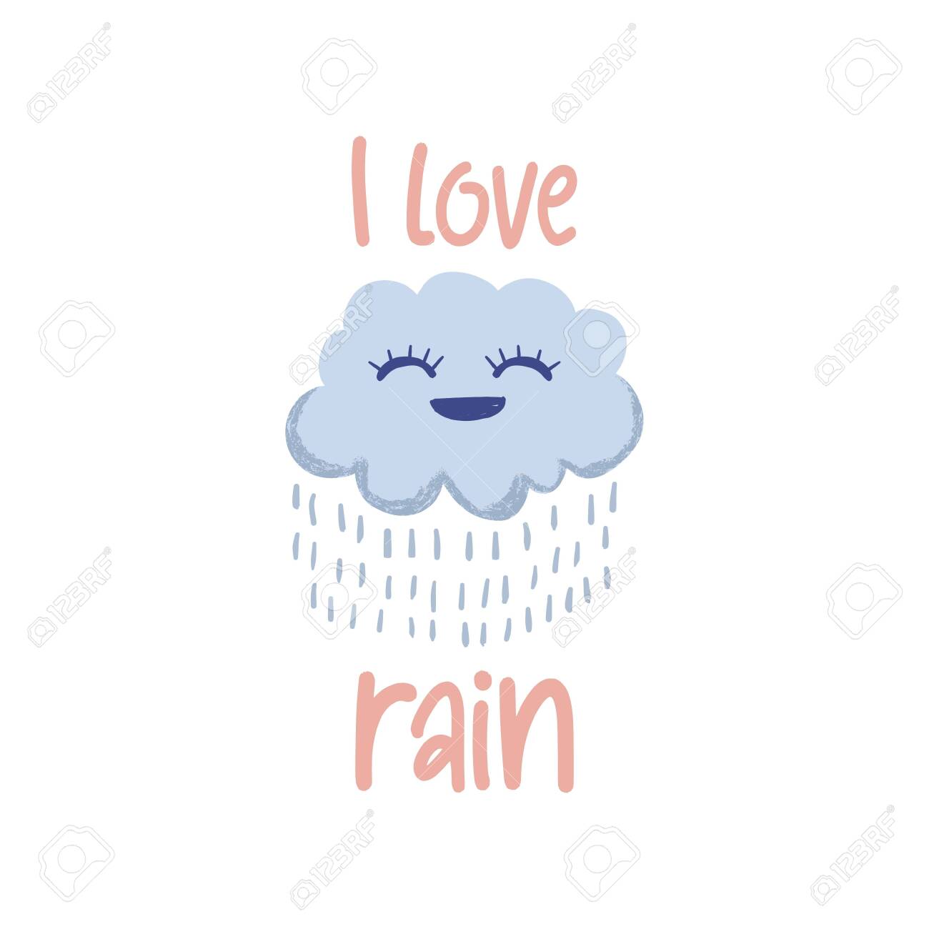 Cute Banner And Poster Drawing I Love Rain Text With Cloud And Water Drop Vector Illustration Hand Drawn Scandinavian Cartoon For Baby Kids And Children Fashion Apparel Or Shirt Royalty Free Cliparts