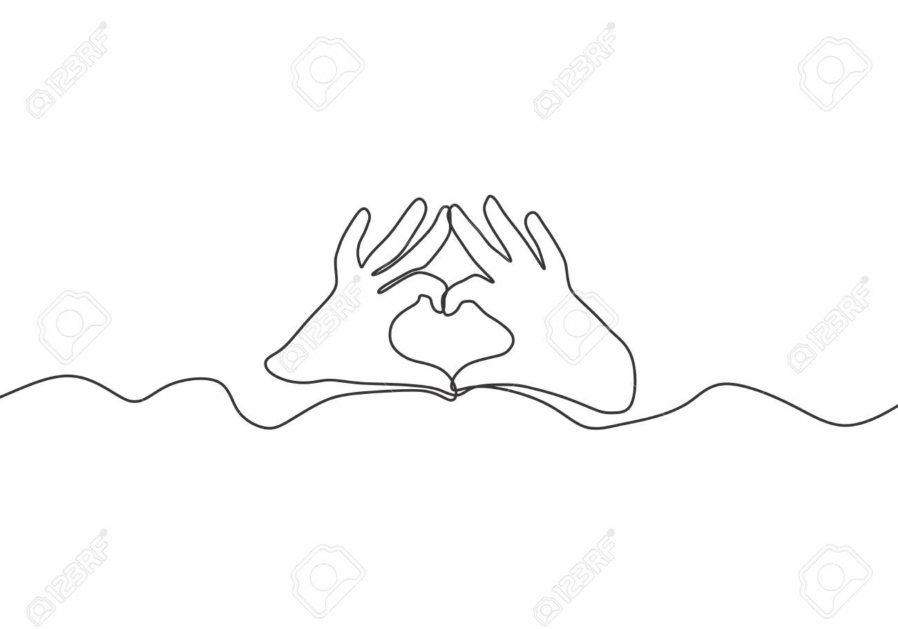 Continuous One Line Drawing Two Hands Making Love Sign Heart Royalty Free Cliparts Vectors And Stock Illustration Image