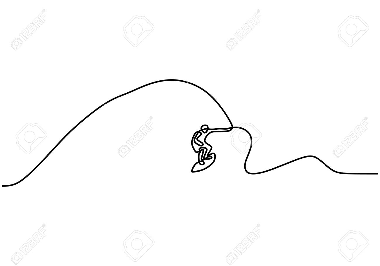 One Line Drawing Of A Man With Surfboard On Beach Surfer Vacation Royalty Free Cliparts Vectors And Stock Illustration Image
