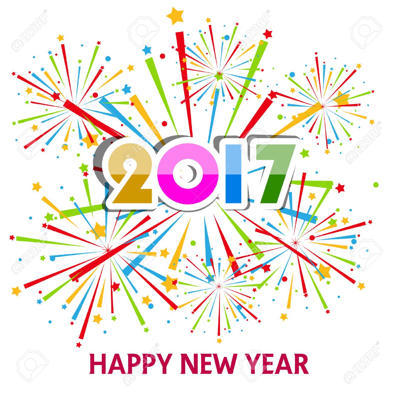 花火の背景を持つ幸せな新しい年 17 年 のイラスト素材 ベクタ Image