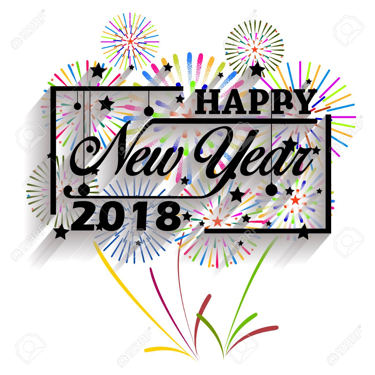 Happy New Year 2018. Christmas. Hand calligraphy typography and Fireworks. - 88549447 Happy New Year 2018. Christmas. Hand calligraphy typography and Fireworks. - 88549447