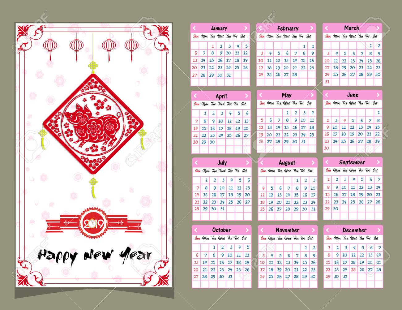 chinese calendar 2019 year of the pig vector design royalty free november chinese calendar