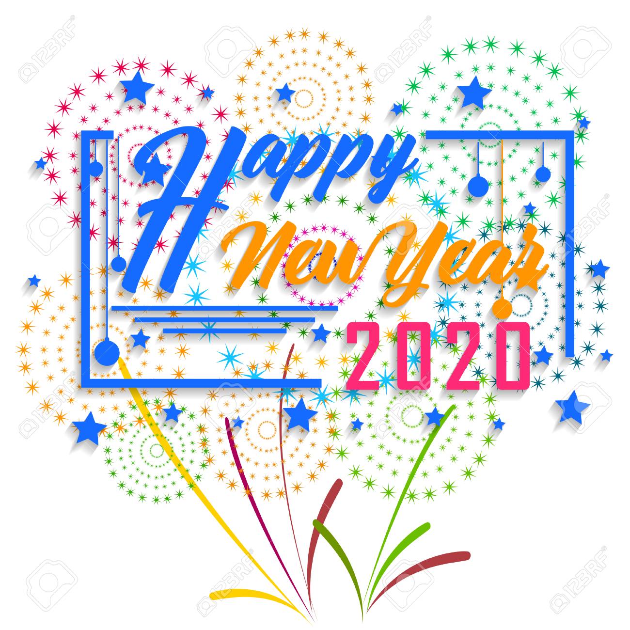 Happy New Year 2020 Background With Fireworks Royalty Free