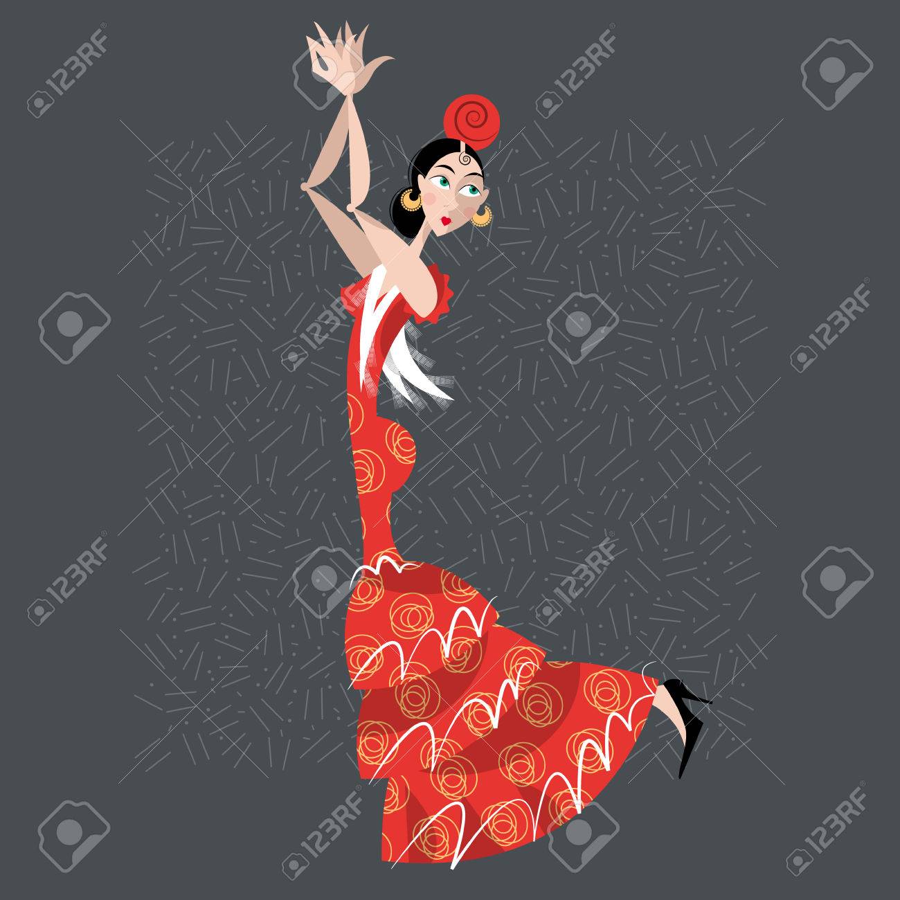 フラメンコを踊る若い女性 スペインの伝統 ベクトル図のイラスト素材 ベクタ Image