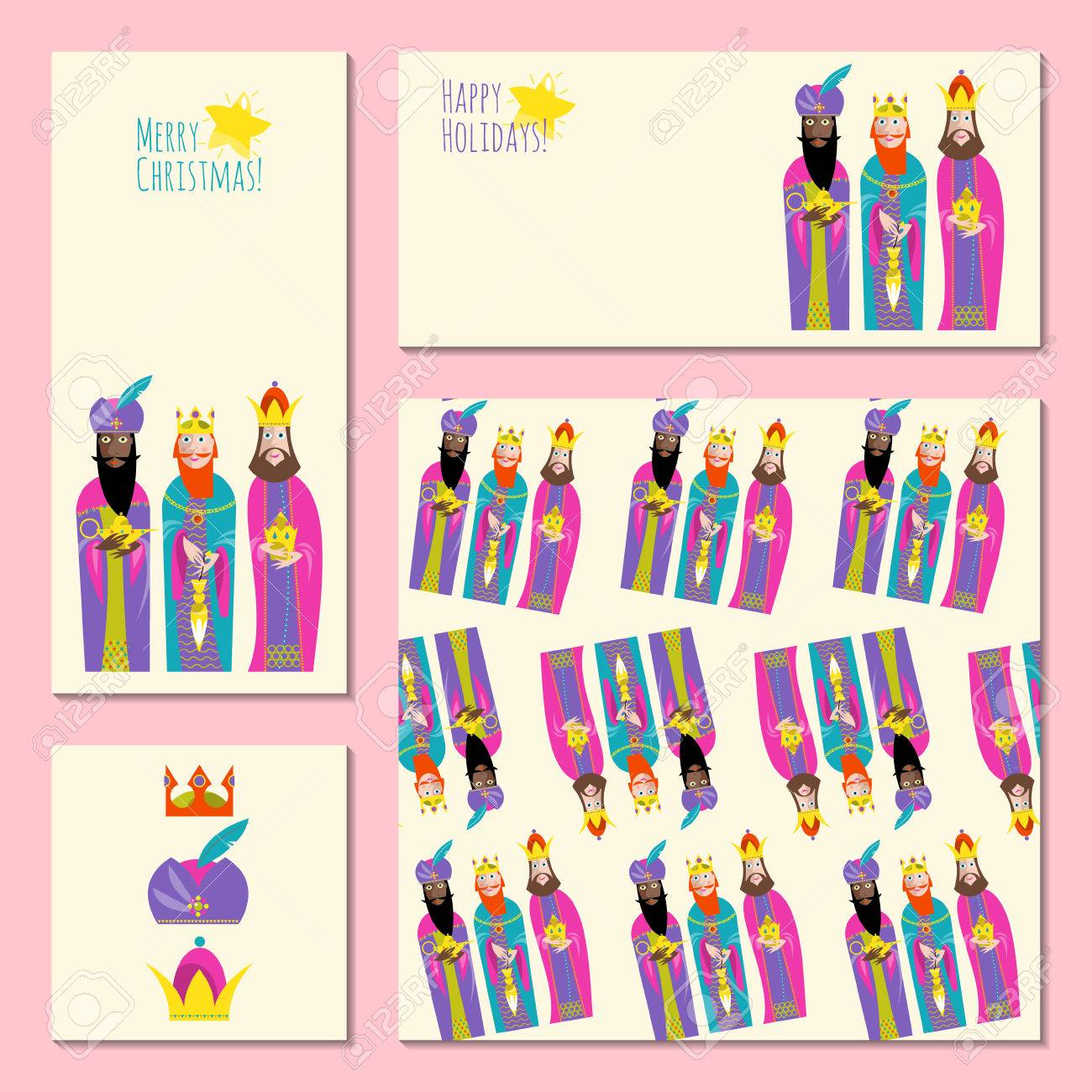 set of 4 universal christmas greeting cards with three kings three wise men template