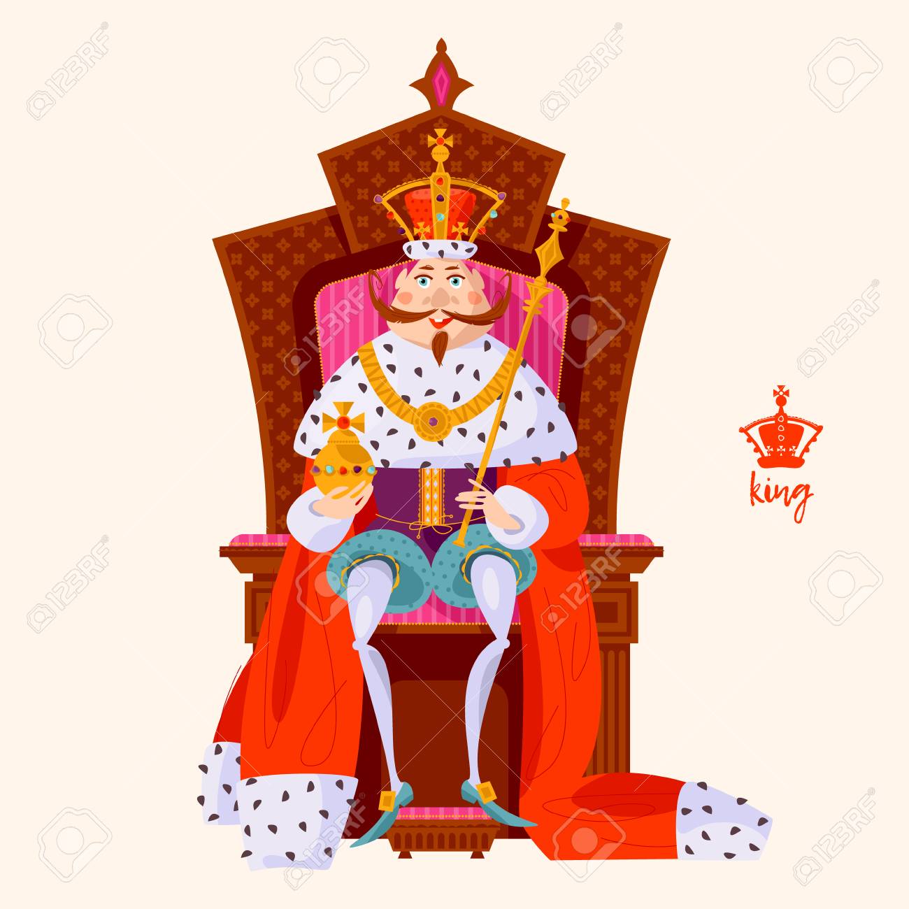 King Wearing A Crown And Royal Mantle, Sitting On A Throne. Vector  Illustration. Royalty Free SVG, Cliparts, Vectors, and Stock Illustration.  Image 94811935., image size:1300x1300