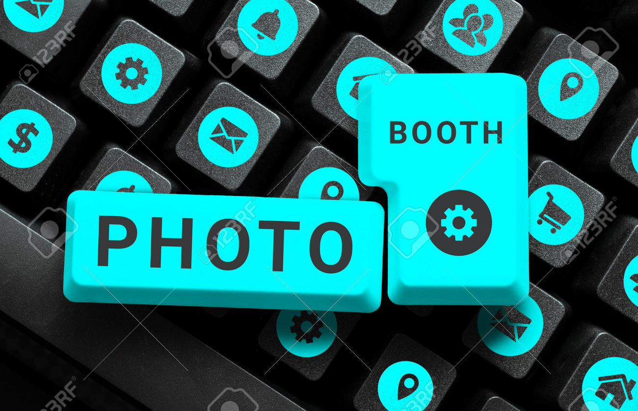 Inspiration Showing Sign Photo Booth. Concept Meaning Form Of Photo Sharing  And Publishing In The Format Of A Blog Stock Photo, Picture and Royalty  Free Image. Image 198465015.