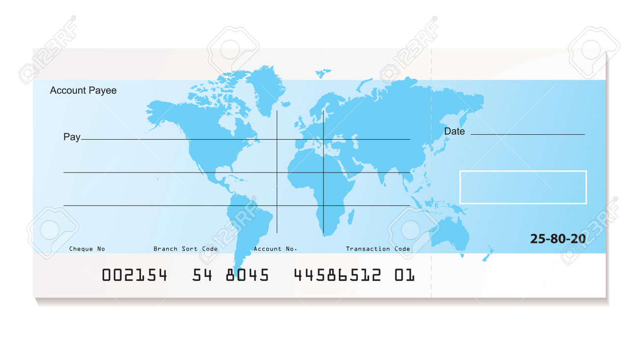illustrated bank cheque with world map and sample template stock cheque copy template